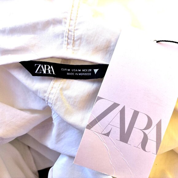 ZARA White Shirt Dress Tunic Top Hood Sleeveless Snap Cinch Hem Medium NEW - Picture 15 of 16